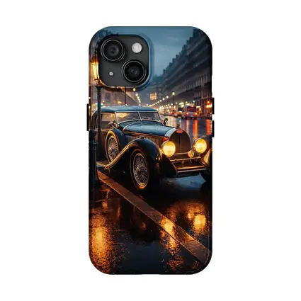 Vintage Bugatti Rainy Night City Street