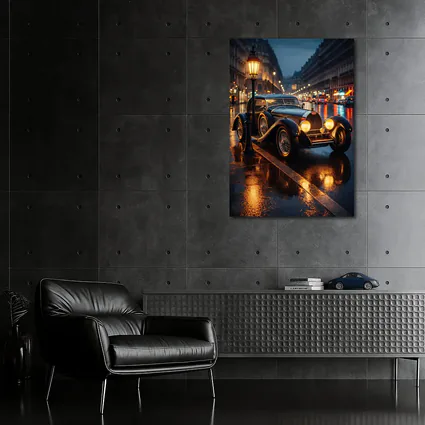 Vintage Bugatti Rainy Night City Street