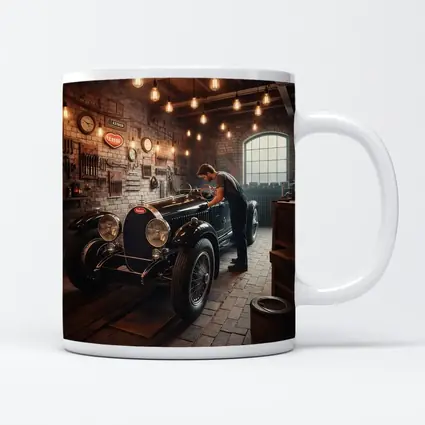 Vintage Bugatti Classic Garage Mechanic Scene