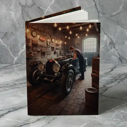 Vintage Bugatti Classic Garage Mechanic Scene