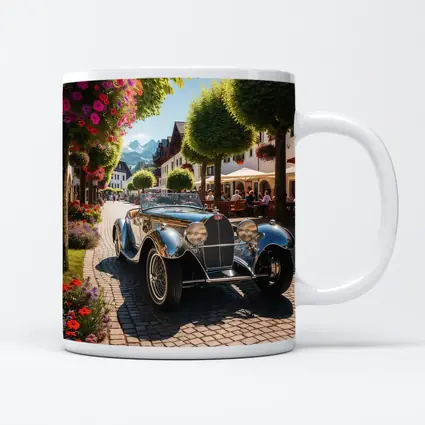 Vintage Bugatti Roadster on Cobblestone European Street