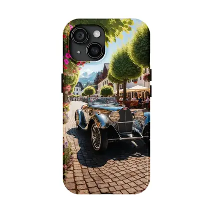 Vintage Bugatti Roadster on Cobblestone European Street