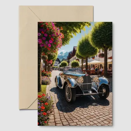 Vintage Bugatti Roadster on Cobblestone European Street