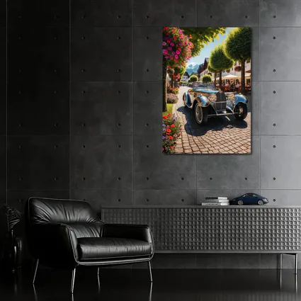 Vintage Bugatti Roadster on Cobblestone European Street