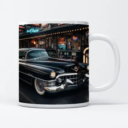 Black Cadillac Parked Outside Retro Diner