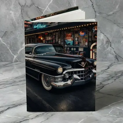 Black Cadillac Parked Outside Retro Diner
