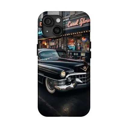 Black Cadillac Parked Outside Retro Diner