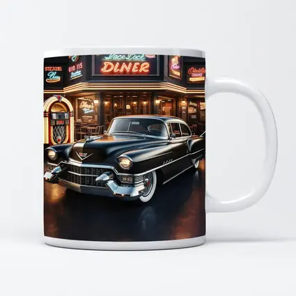 Black Cadillac Parked Outside Retro Diner