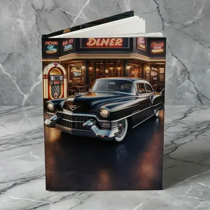 Black Cadillac Parked Outside Retro Diner