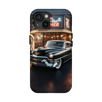 Black Cadillac Parked Outside Retro Diner