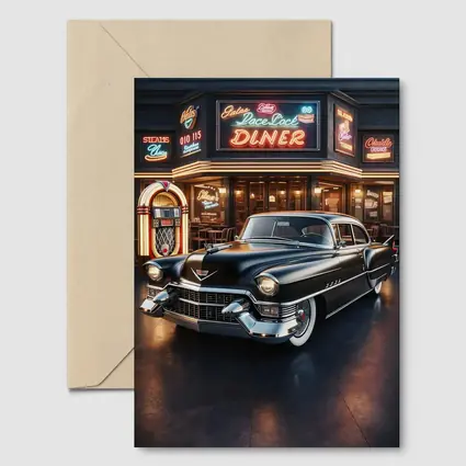 Black Cadillac Parked Outside Retro Diner