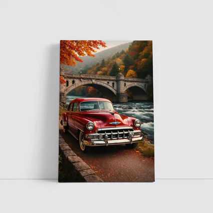 Vintage Chevrolet Red Classic Car Stone Bridge