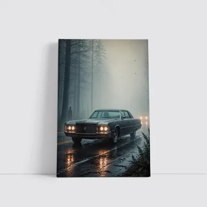 Chrysler Classic Car Foggy Forest Road