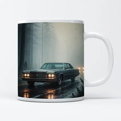 Chrysler Classic Car Foggy Forest Road