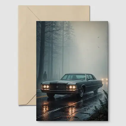 Chrysler Classic Car Foggy Forest Road