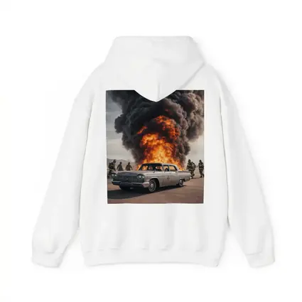 Vintage Chrysler Car Explosion Desert Scene
