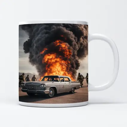 Vintage Chrysler Car Explosion Desert Scene