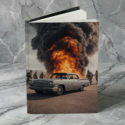 Vintage Chrysler Car Explosion Desert Scene