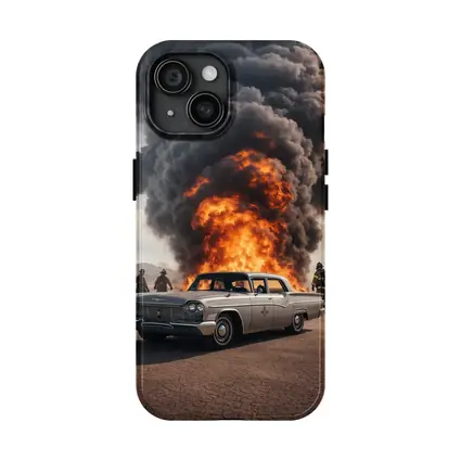 Vintage Chrysler Car Explosion Desert Scene