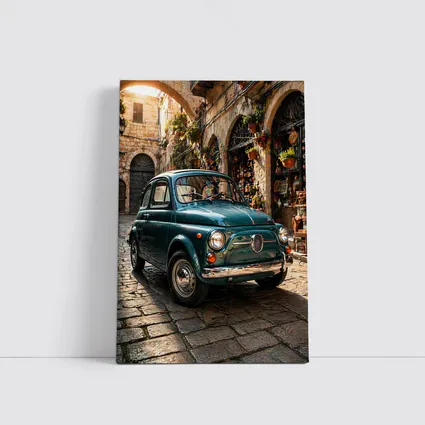 Vintage Fiat 500 Classic Italian Cobblestone Street