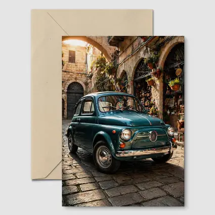Vintage Fiat 500 Classic Italian Cobblestone Street