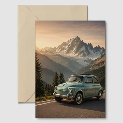 Vintage Fiat 500 Parked in Alpine Mountains
