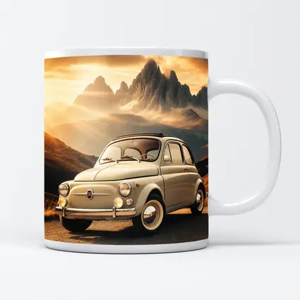 Vintage Fiat 500 on Mountain Road Sunset
