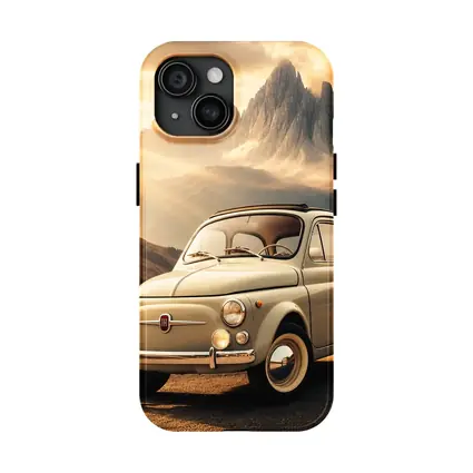 Vintage Fiat 500 on Mountain Road Sunset