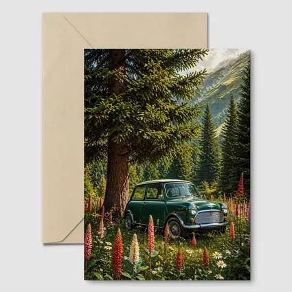 Classic Mini Cooper Green Alpine Wildflower Forest