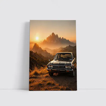 Vintage Honda Car Mountain Sunset Scene