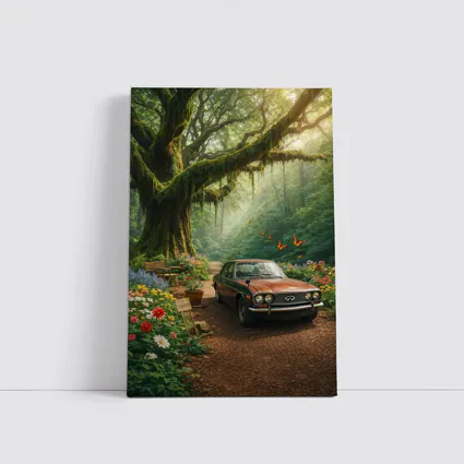 Vintage Infiniti Classic Car Forest Setting