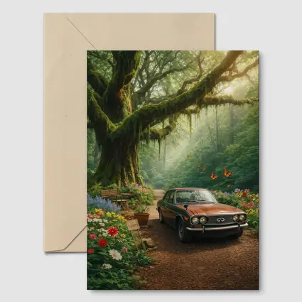Vintage Infiniti Classic Car Forest Setting