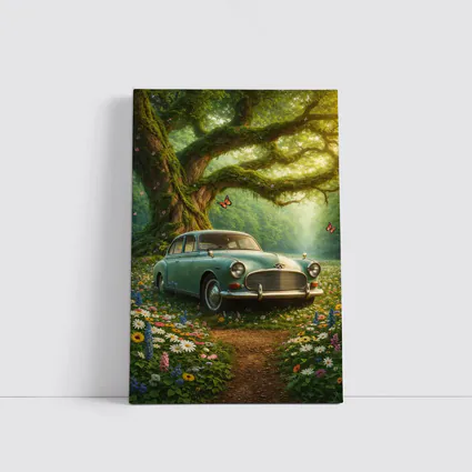 Vintage Classic Car Forest Wildflowers Fantasy