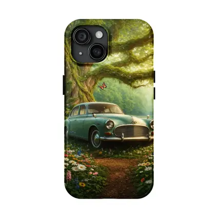 Vintage Classic Car Forest Wildflowers Fantasy