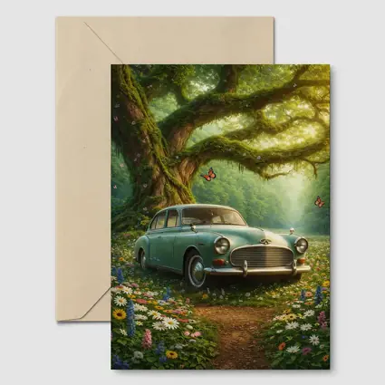 Vintage Classic Car Forest Wildflowers Fantasy