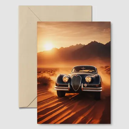 Vintage Jaguar XK Desert Sunset Drive