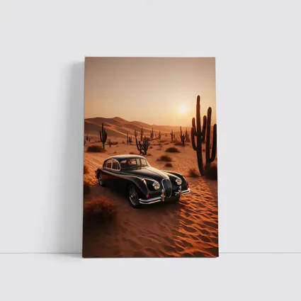 Vintage Jaguar XK Classic Car Desert Sunset