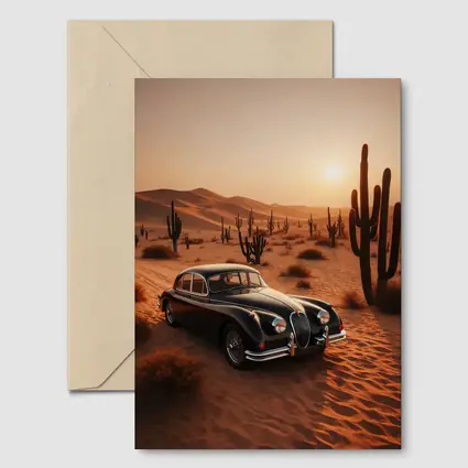 Vintage Jaguar XK Classic Car Desert Sunset