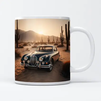 Vintage Jaguar Mark II Desert Sunset Scene