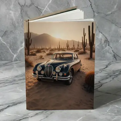 Vintage Jaguar Mark II Desert Sunset Scene
