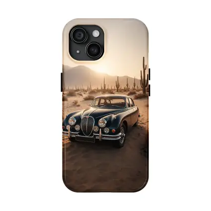 Vintage Jaguar Mark II Desert Sunset Scene