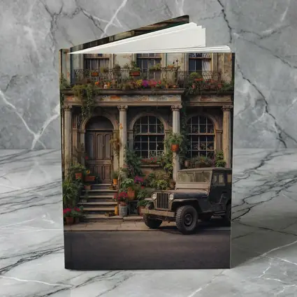 Vintage Jeep Parked Outside Weathered Classic Building