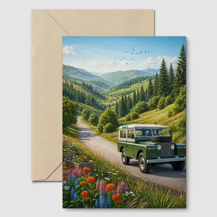 Vintage Land Rover Defender Mountain Road Art