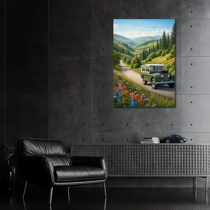 Vintage Land Rover Defender Mountain Road Art