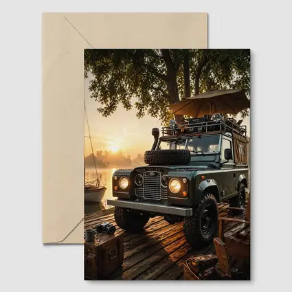 Land Rover Defender Parked At Sunset Dock