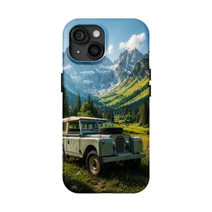 Vintage Land Rover Alpine Meadow Mountain Scene