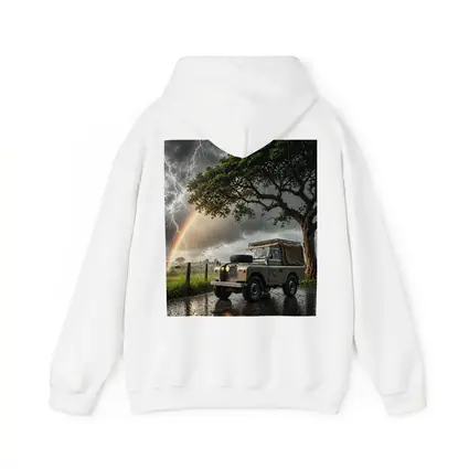 Land Rover Defender Storm Lightning Rainbow Scene