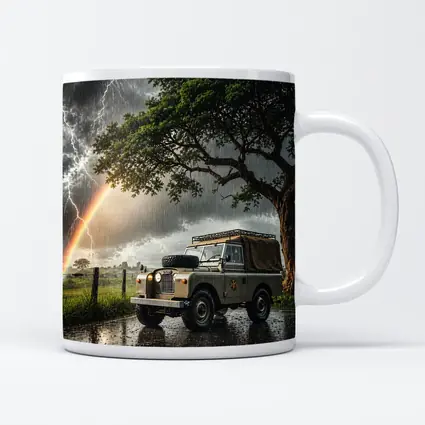 Land Rover Defender Storm Lightning Rainbow Scene