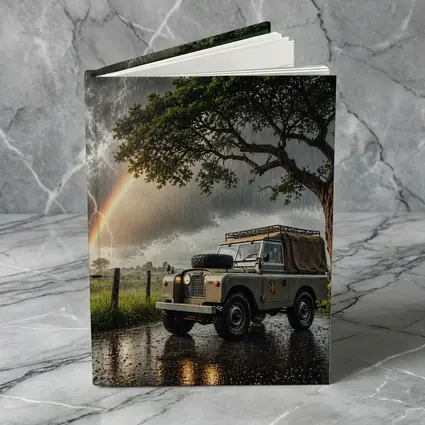 Land Rover Defender Storm Lightning Rainbow Scene