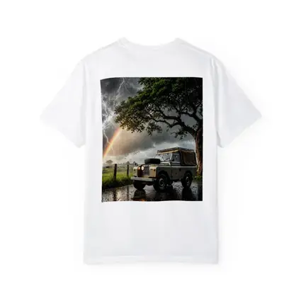 Land Rover Defender Storm Lightning Rainbow Scene